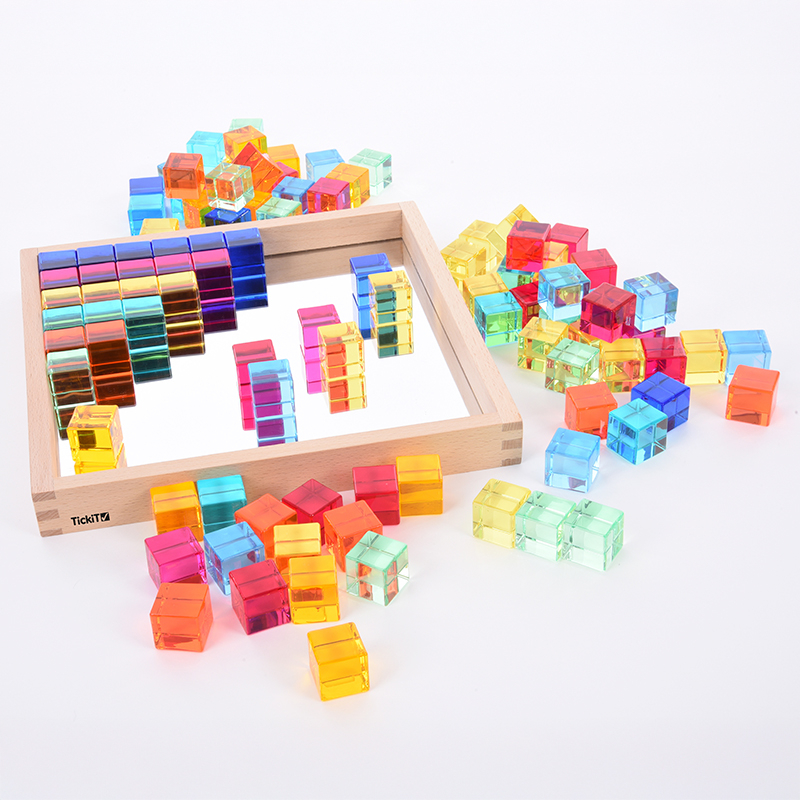 Mirror Tray with Translucent Gem Cubes, 100 pcs