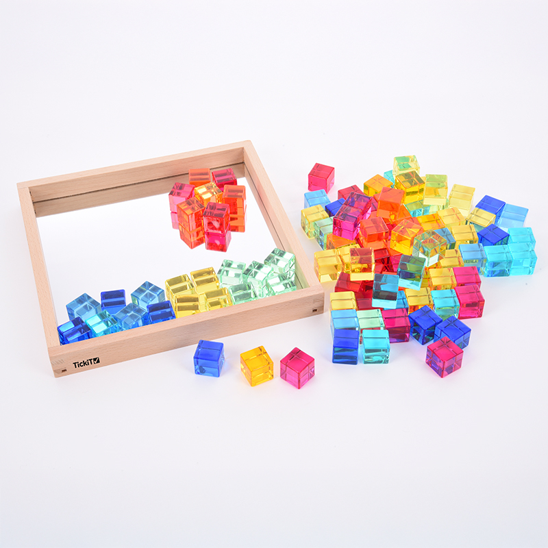 Mirror Tray with Translucent Gem Cubes, 100 pcs