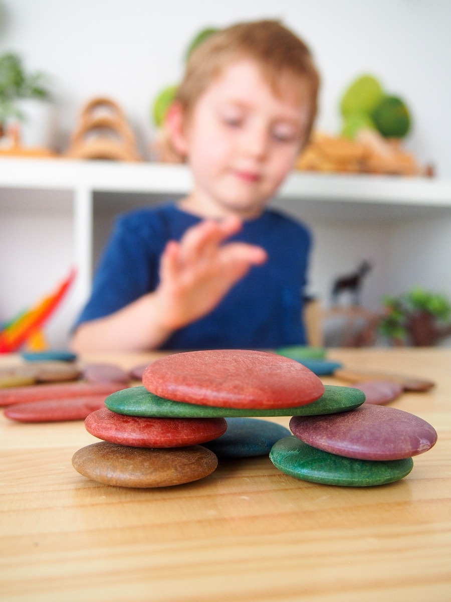 Sensory Rainbow Pebbles w. Activity Cards, 36 pcs