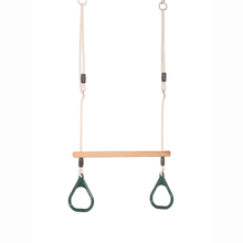 Trapeze Swing with Rings - Dark Green (Beige Rope)
