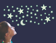 Glow in the Dark - Glitter Moons and Stars, 40 pcs