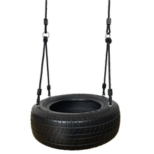 Horizontal Tire Swing with Black Ropes