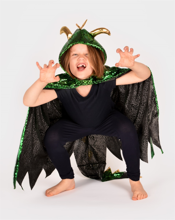 Dragon Cape - Green/Gold, Size 3-8 Years