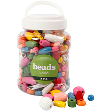 Jar of Wooden Beads 5-28 mm (assorted colours)