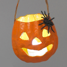 Paper Mache Jack-o-Lantern with Handle H: 8.5 cm