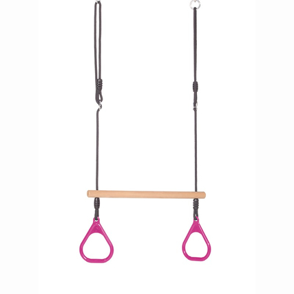 Trapeze Swing with Rings - Pink (Black Rope)