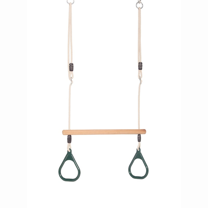 Trapeze Swing with Rings - Dark Green (Beige Rope)