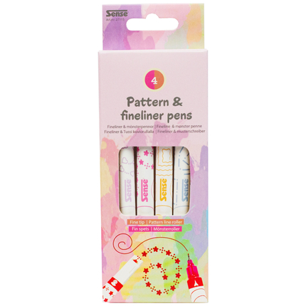 Fineliner Pens incl. Rolling Stamp Pen, 4 pcs