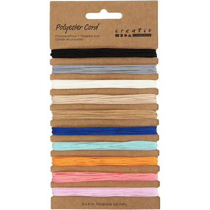 Polyester Cord Ø0.6 mm - Assorted Colours, 10 pcs