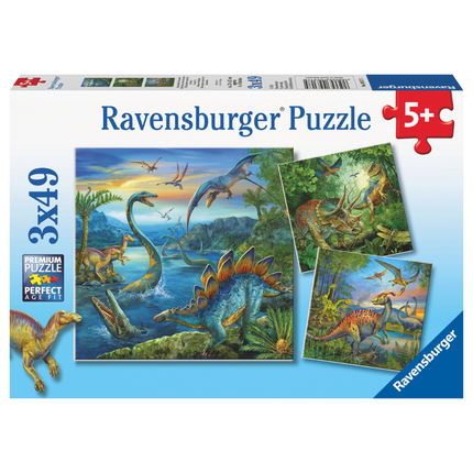 Puzzle with 3 x 49 pcs - Dinosaurs