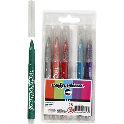 Glitter Markers, 6 pcs
