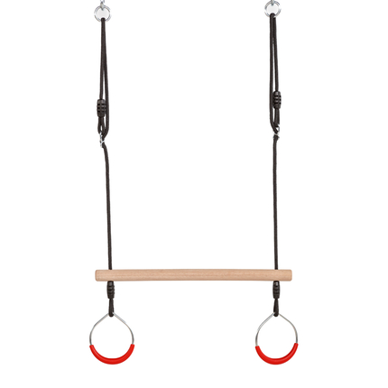 Trapeze Swing w. Metal Rings - Red (Black Rope)