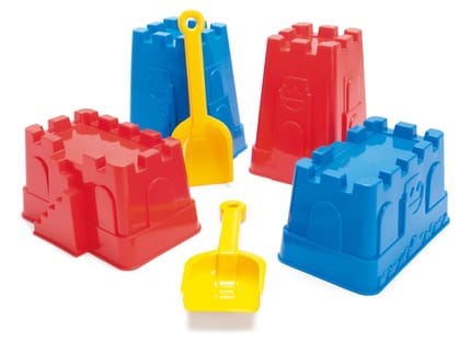 Sand Play Set - Tower/Fort Moulds & Shovels, 6 pcs