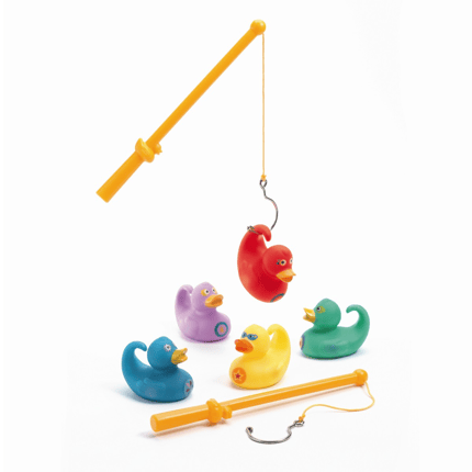 Rubber Ducks 7cm - Rainbow, 5 pcs + 2 Fishing Rods