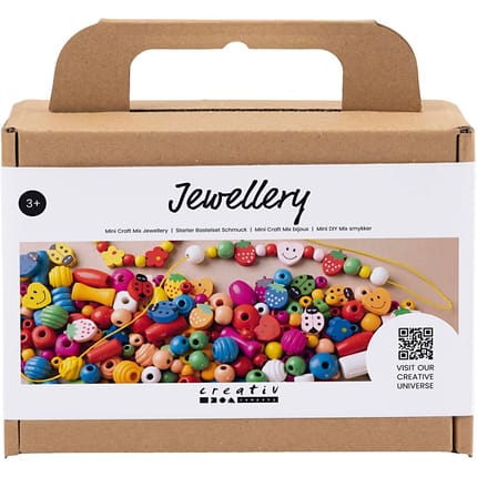 DIY Jewelry Kit w. Wooden Beads - Bright Colours