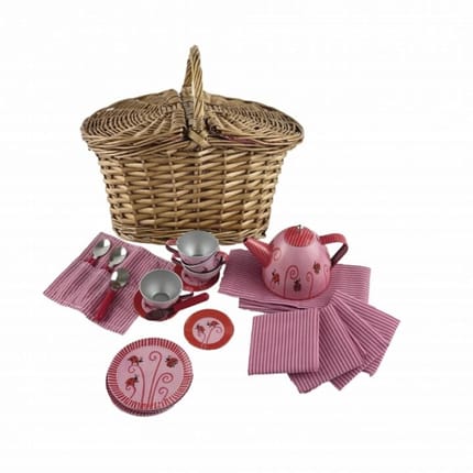 Tea Set in Wicker Basket - Ladybugs