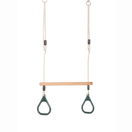 Trapeze Swing with Rings - Dark Green (Beige Rope)