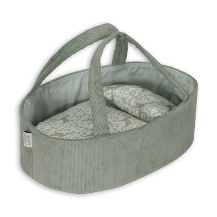 Doll Carry Cot w. Pillow & Blanket - Mint, 35 cm