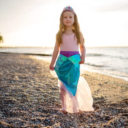 Mermaid Tail Skirt & Headband - Blue, Size 4-6 yrs