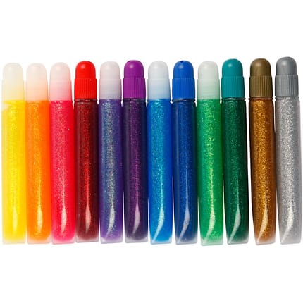 Glitter Glue 10 ml - Basic Colours, 12 pcs