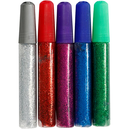 Glitter Glue 10 ml - Colours, 5 pcs