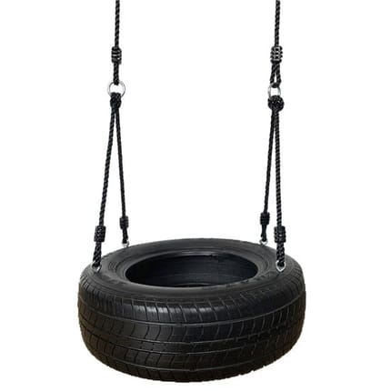 Horizontal Tire Swing with Black Ropes