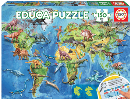 Puzzle - World Map with Dinos, 150 pcs