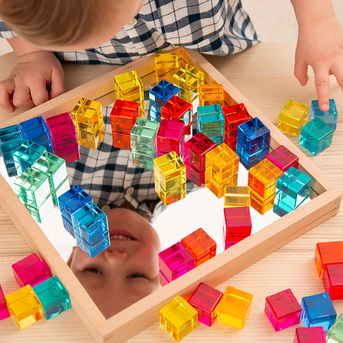 Mirror Tray with Translucent Gem Cubes, 100 pcs