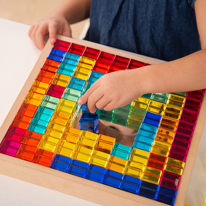 Mirror Tray with Translucent Gem Cubes, 100 pcs