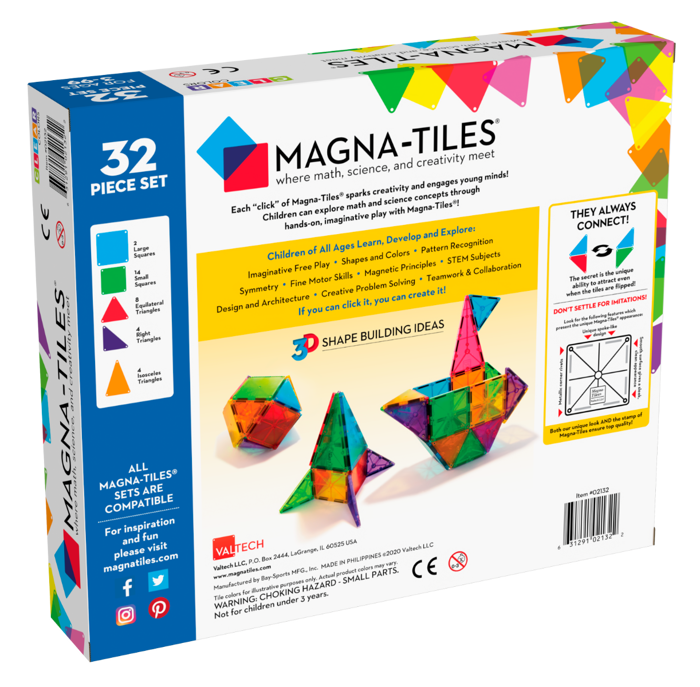 Magna-Tiles | Clear Colours, 32 pcs