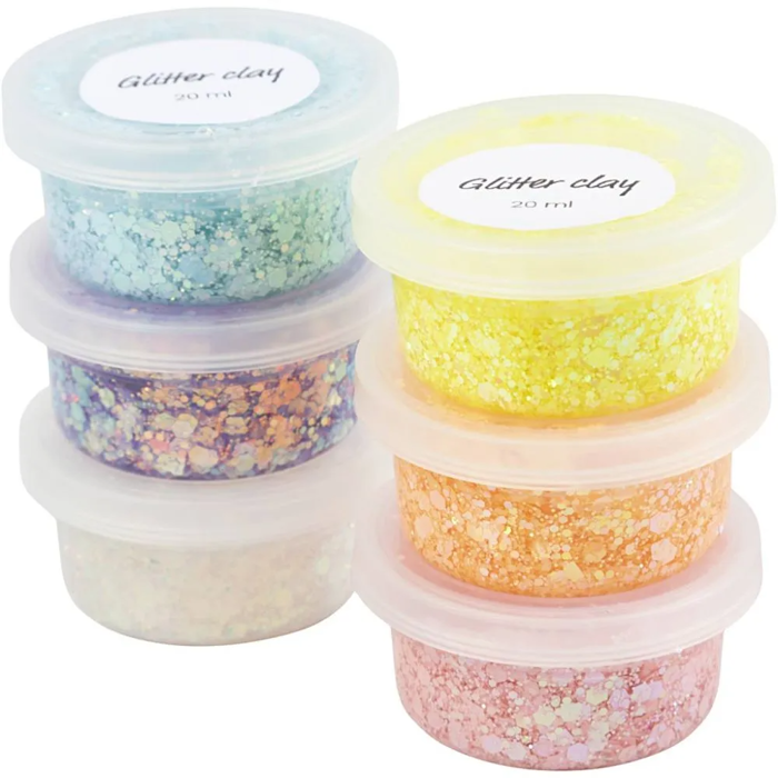 Glitter Clay 6x20 ml - Pastel Colours