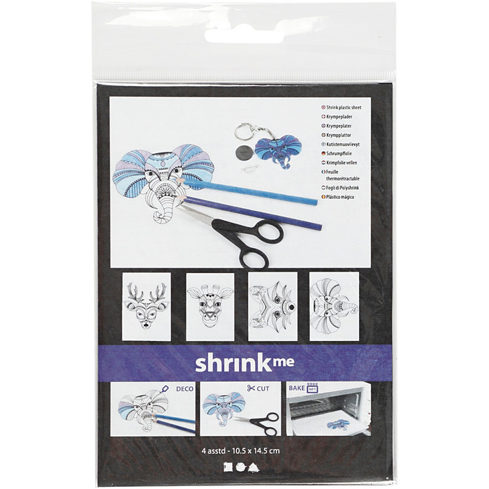 Shrink Plastic with Designs - Animals, 4 sheets