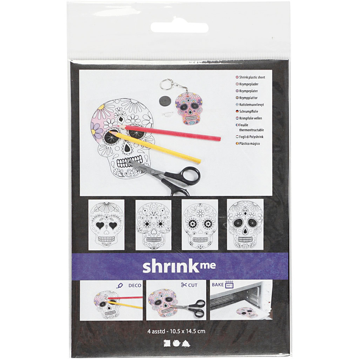 Shrink Plastic with Designs - Skulls, 4 sheets