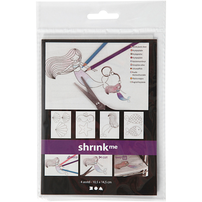 Shrink Plastic with Designs - Mermaid, 4 sheets