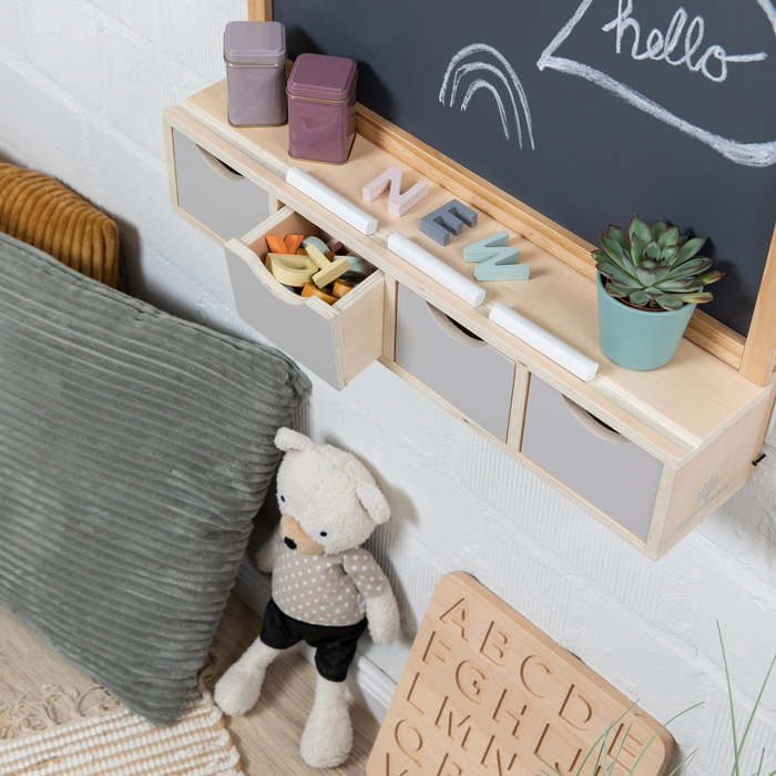 Chalkboard with Shelf and Drawers