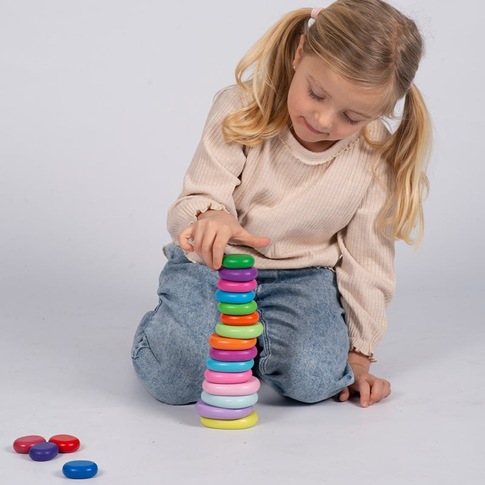 Wooden Stacking Stones - Rainbow Colours, 20 pcs