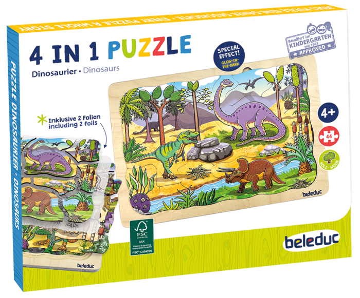 4-in-1 Puzzle with 45 pcs - Dinosaurs