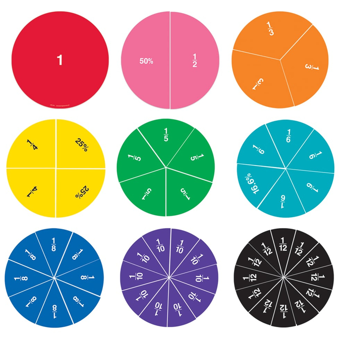 Double-Sided Magnetic Fraction Circles, 51 pcs