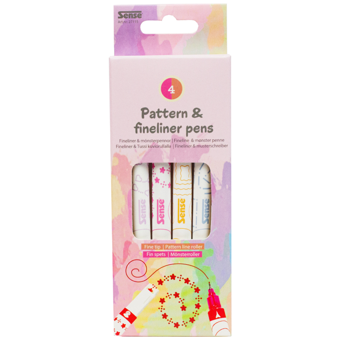 Fineliner Pens incl. Rolling Stamp Pen, 4 pcs