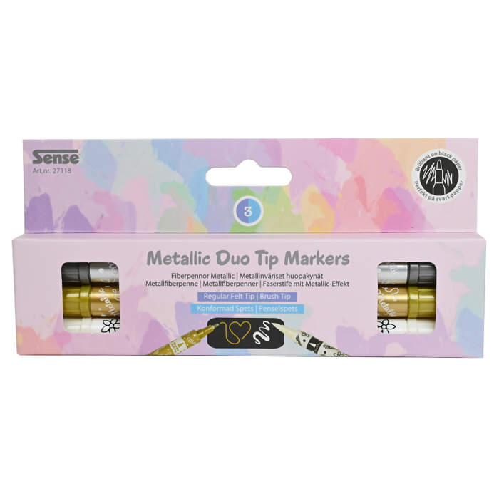 Dual-Tip Markers - Gold/Silver/White, 3 pcs