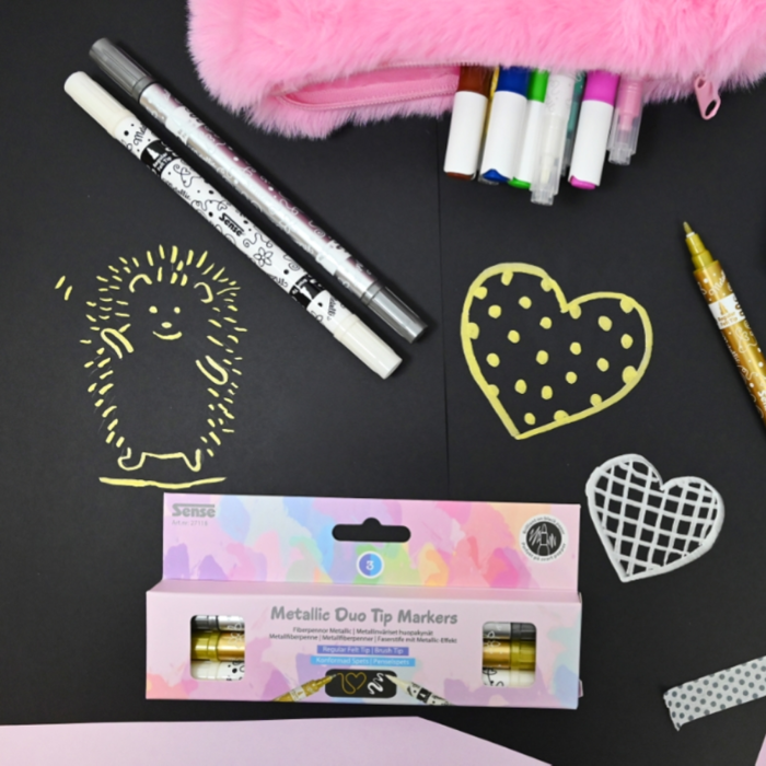 Dual-Tip Markers - Gold/Silver/White, 3 pcs