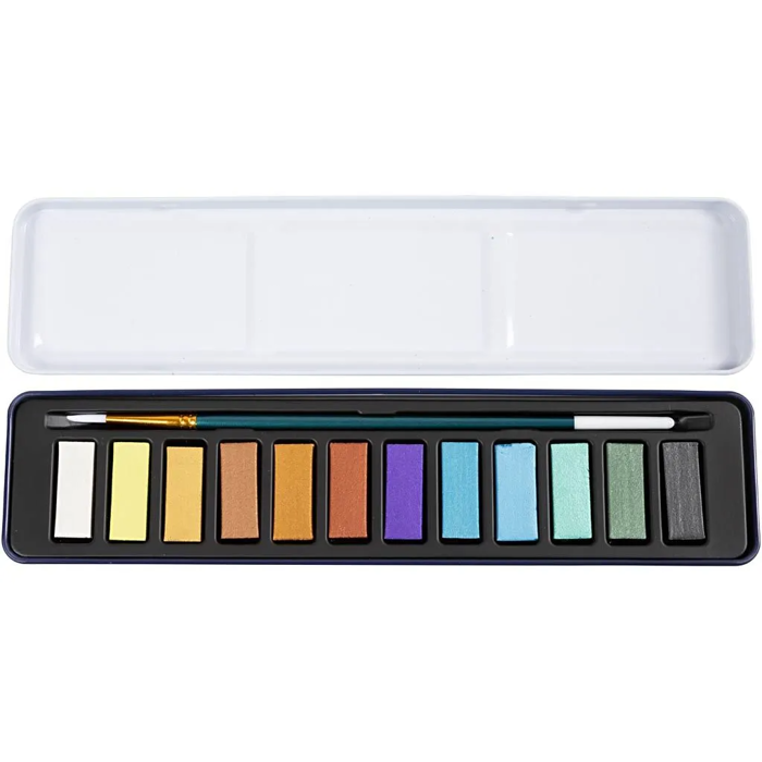 Watercolour Set incl. Brush - Metallic, 12 Colours