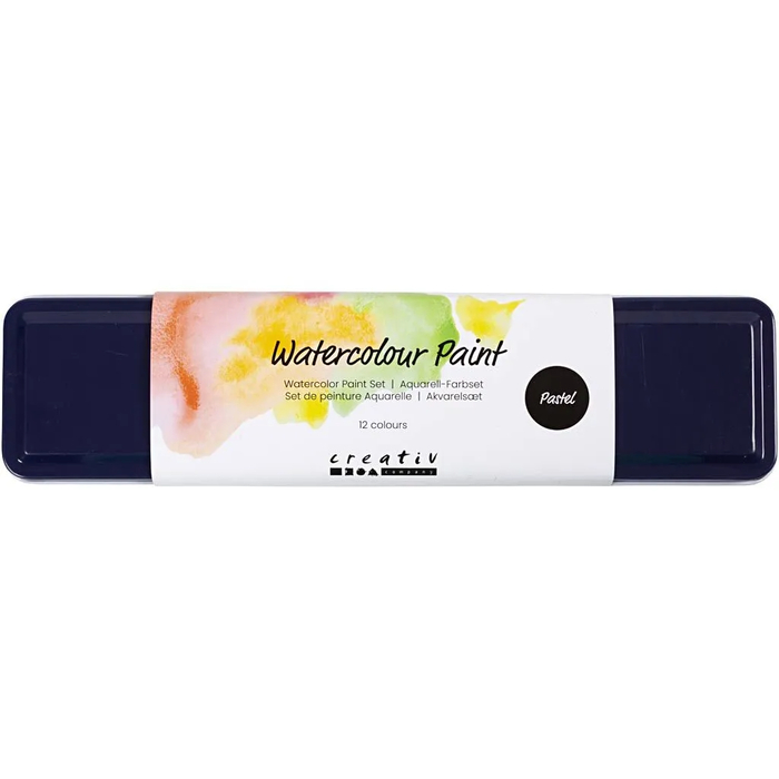 Watercolour Set incl. Brush - Pastel, 12 Colours