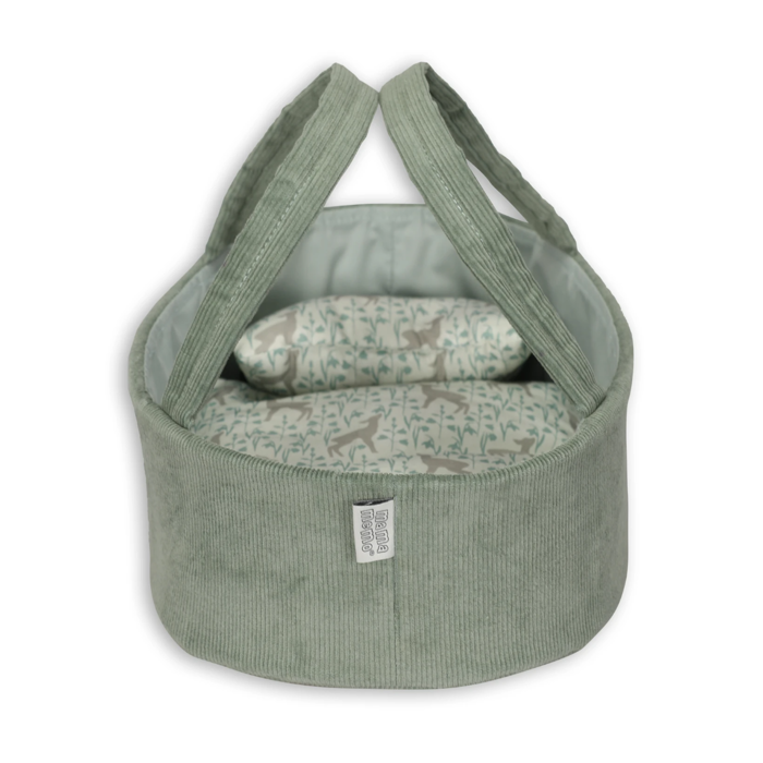 Doll Carry Cot w. Pillow & Blanket - Mint, 35 cm
