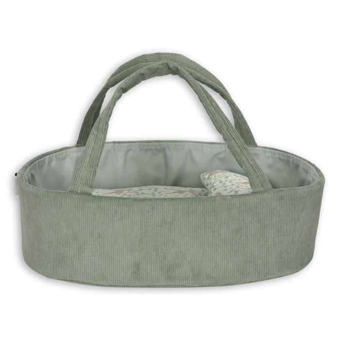 Doll Carry Cot w. Pillow & Blanket - Mint, 35 cm