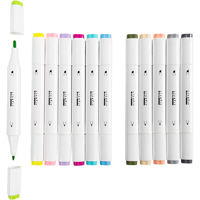 Dual-Tip Markers - Pastel, 12 pcs
