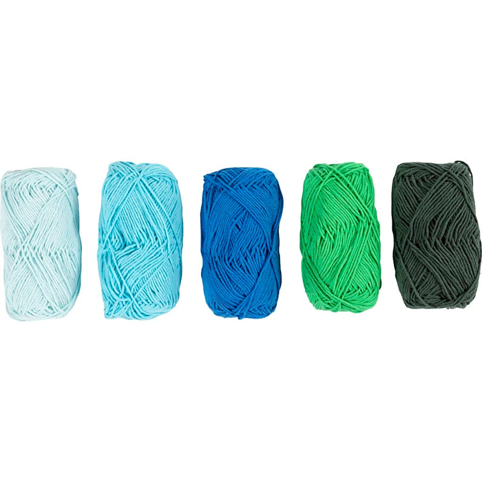 Cotton Yarn - Blue & Green, 5 x 50 m