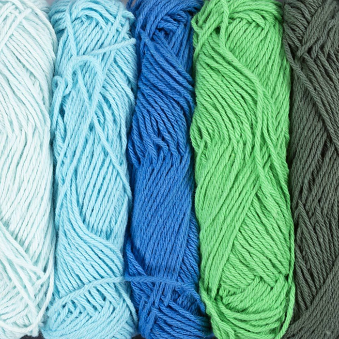Cotton Yarn - Blue & Green, 5 x 50 m