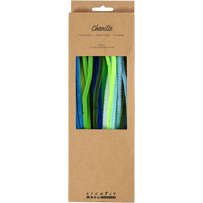 Chenille Pipe Cleaners Ø6 mm - Blue/Green, 25 pcs