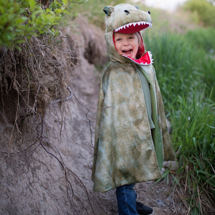 T-Rex Cape with Claws - Green, 4-6 yrs